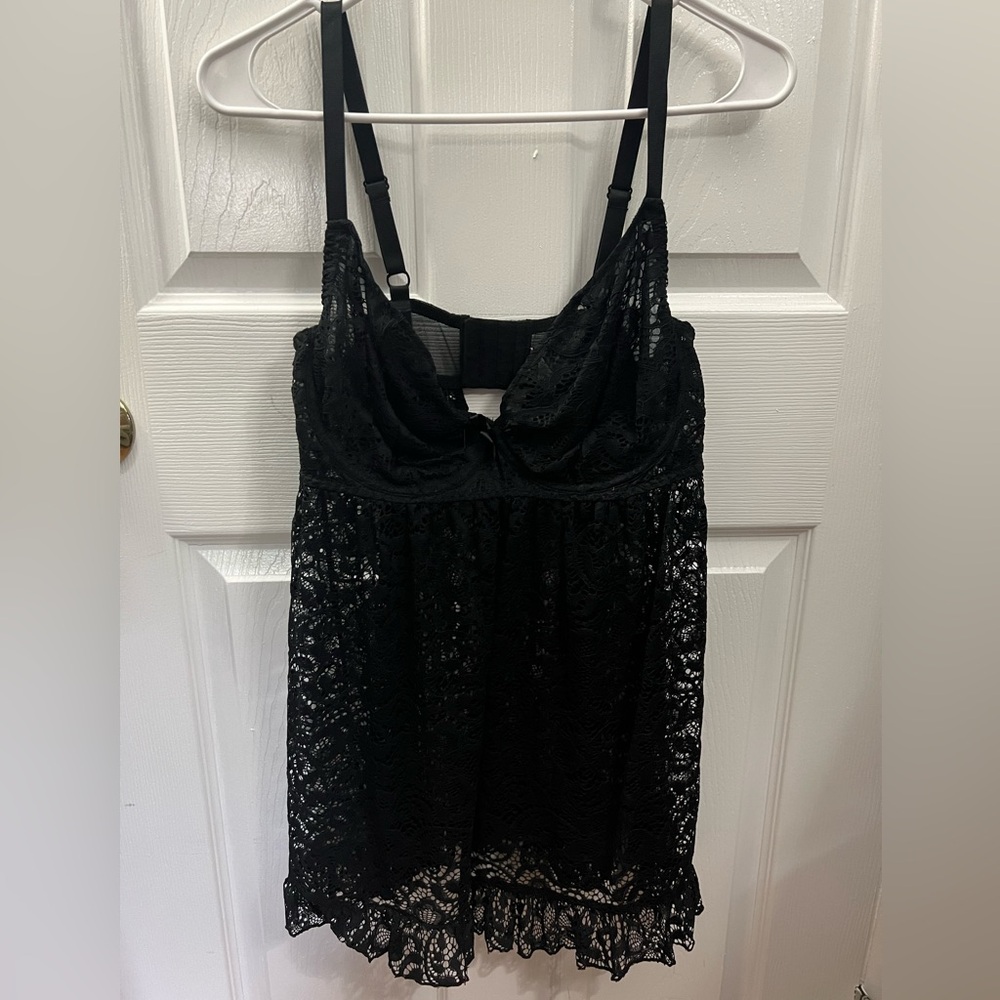 Adore Me Black Bodycon baby doll dress with matching thong